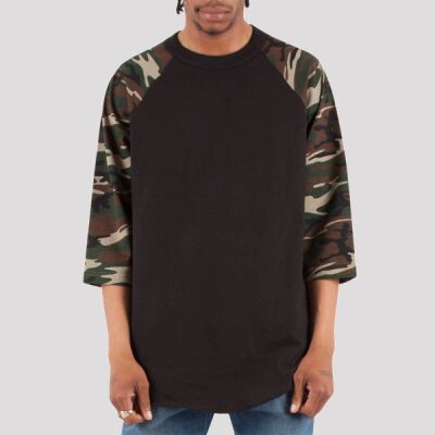 Unisex Three-Quarter Sleeve Camo Raglan T-Shirt Thumbnail