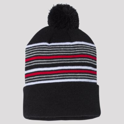 12" Striped Pom-Pom Cuffed Beanie Thumbnail