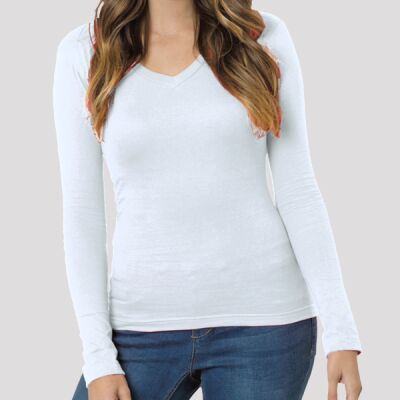 Women's USA-Made Deep V-Neck Long Sleeve T-Shirt Thumbnail