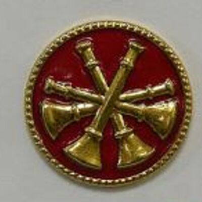 FD Collar Brass: Red Disc, Gold Rank 4 Bugle  Thumbnail