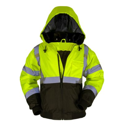 ANSI Class 3: 2 - IN - 1 Black Bottom Bomber Jacket w/Removable Fleece Liner Thumbnail